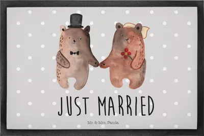 Produktbild von Mr. & Mrs. Panda Gummimatte Bär Heirat 40 x 60 cm - Grau Pastell - Geschenk, Fußabstreifer, Türvorleger, Teddy, Schmutzmatte, Schmutzfangmatte, Sauberlaufmatte
