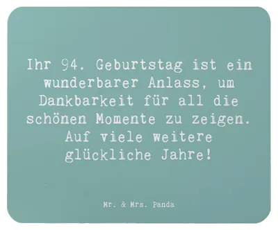 Produktbild von Mr. & Mrs. Panda Mauspad Spruch 94. Geburtstag - Meeresbrise - Geschenk, unvergesslicher Tag, Erinnerungsgeschenk, Mouse Pad, Mousepad, Geburtstagsgeschenk, Feiern