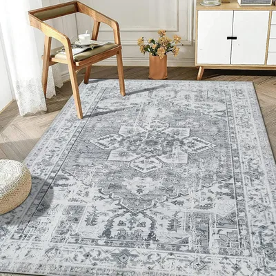 Produktbild von Boho Teppich Kurzflor Waschbar Vintage Design Grau 160 x 230 cm