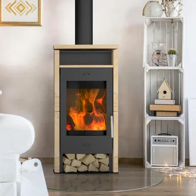 Produktbild von Fireplace Santiago, Freistehende Feuerstelle, Geschlossen, Brennholz, Pellet, Schwarz, Drinnen, Rechteckig