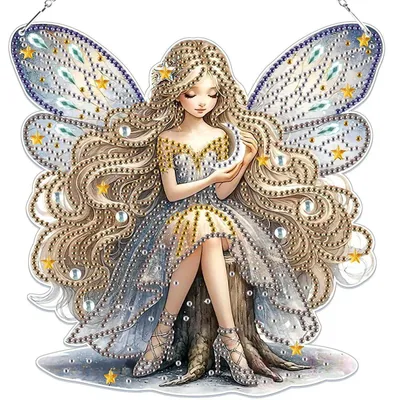 Immagine prodotto di Set per creare ciondoli "Diamond Painting" a tema fata, ideale per bambini e adulti, perfetto per decorare porte e finestre con ornamenti da appendere