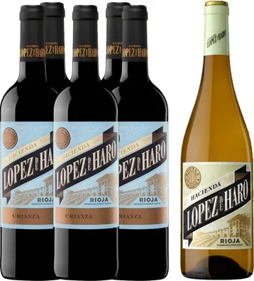 Immagine prodotto di Confezione da 5 bottiglie López de Haro Crianza + 1 bottiglia di López de Haro Bianco in omaggio - Pacchetti vino Spagna RIOJA D.O.C. 450,00 cl 13,5 %