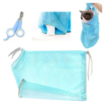 Produktbild von 1 Set Haustier-Nagelschere und Katzenpflegetasche, Netztasche für Nagelscherenreinigung und -behandlung, professionelle Katzenschere für kleine Tiere und Welpen (Blau)