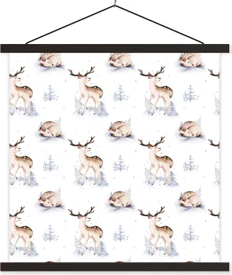 Produktbild von MuchoWow® Textilposter Winter - Weiß - Tiere - Muster 60x60 cm mit schwarzem Rahmen - Posteraufhänger