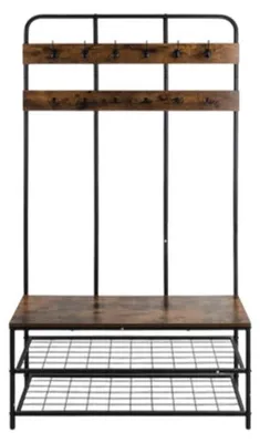Produktbild von Flurhakenleiste mit Bank und Schuhregalen, 182 x 100 x 35,5 cm, schwarz