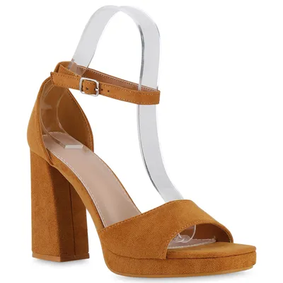 Produktbild von VAN HILL Damen Riemchensandaletten Sandaletten Plateau Vorne Schuhe 840399, Farbe: Hellbraun, Größe: 38