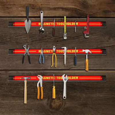 Produktbild von GOPLUS Magnetleiste, Magnet Werkzeughalter Rot, Werkzeug Halterung, Werkzeugleiste, Magnetischer Werkzeughalter ca.46cm, 13kg Tragkraft (3 Stücke)