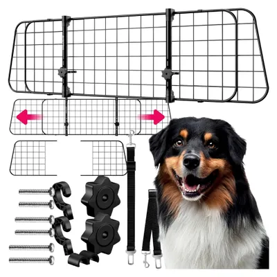 Produktbild von Hundegitter für das Auto, universelles Hundeschutzgitter mit variabler Breite, mobiler Kofferraumschutz, Gittertrennung, Zubehör für Reisen mit Hund, Hundeabsperrgitter
