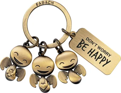 Produktbild von FABACH Schutzengel Schlüsselanhänger Happy-Trio mit Gravur - Glücksengel Geschenk Engel Glücksbringer Motivation - Don't Worry be Happy