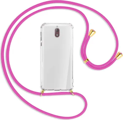 Produktbild von Handykette Backcover-Schutzhülle mit Band (Metall goldfarben) für Nokia 3.1 - hot pink