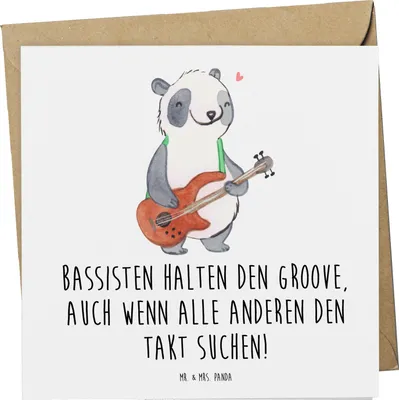 Produktbild von Mr. & Mrs. Panda Grußkarte Bassgitarre Groove - Weiß - Geschenk, anlasskarte, faltkarte, Musikband, Musikinstrument, Notenblätter, Glückwunschkarte, Rhythmus, Holzarten