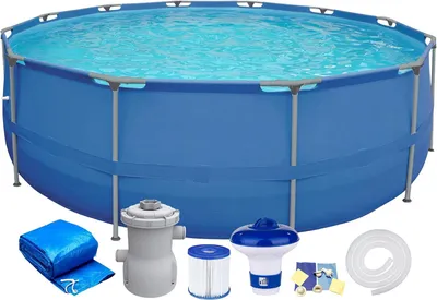 Produktbild von Walden Stahlrahmenpool Set rund 300x76cm Aufstellbecken Garten Pool mit Filterpumpe Abdeckung und Dosierschwimmer Familienpool Sommer Garten Spaß