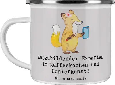 Produktbild von Mr. & Mrs. Panda Emaille Tasse Auszubildende Kaffeekünstler - Grau Pastell - Geschenk, Berufsprodukte, Teetasse, emaillebecher, Berufsausbildungsphase, Haferl, Ausbildung