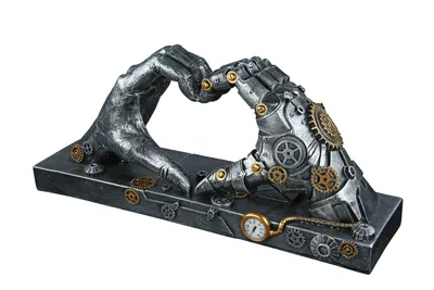 Immagine prodotto di Gilde Skulptur, Herz, "Steampunk Hand", Händemotiv, Kunstharz, silberfarben, VE 1, L. 9.5 cm, B. 35 cm, H. 16 cm 37049 4063387370490