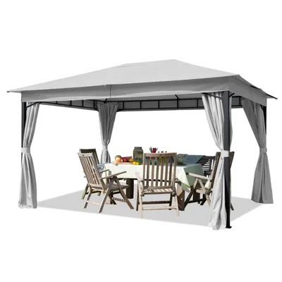 Produktbild von Gartenpavillon 3x4 m ca. 180g/m² Dachplane wasserdicht Pavillon mit 4 Seitenteilen grau