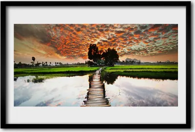 Produktbild von Bild 60x40 MDF-Rahmen Wandkunst Bridge Lake Landschaft