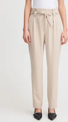 Immagine prodotto di Ichi  IXCAISY Pantaloni da donna in tessuto con laccio, passanti per cintura, cuciture decorative, leggermente elasticizzati, vestibilità regolare