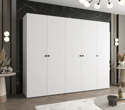 Obrázek produktu pro Elegantní šatní skříň CAITIR 1 250 cm - bílá / černé úchyty