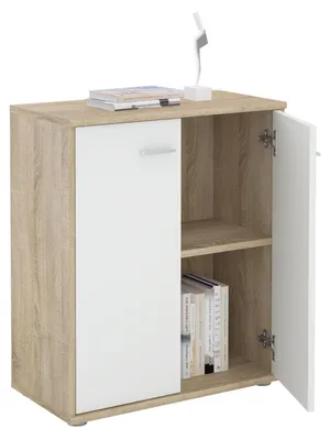 Produktbild von Kommode Sideboard Schrank TOMMY Sonoma Eiche / weiß, Anrichte mit 2 Türen inklusive Einlegeboden