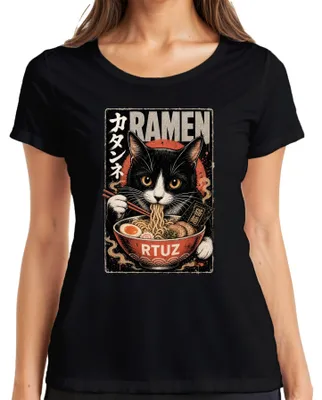 Produktbild von RAMEN Katze Neko Nudel Japan Kawaii Vintage Lustig Damen T-Shirt Japan Anime Kawaii, Schwarz, M