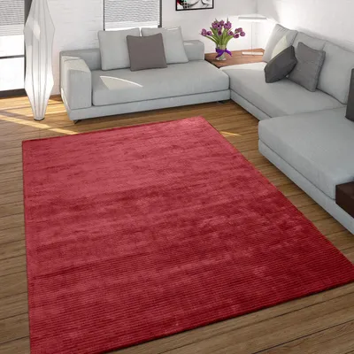 Produktbild von Teppich Handgefertigt Hochwertig 100% Viskose Cord Optik Vintage Glanz Uni Rot Grösse 120x170 cm