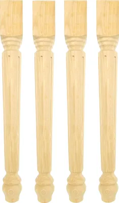 Four wooden table legs are shown standing upright against a white background.
