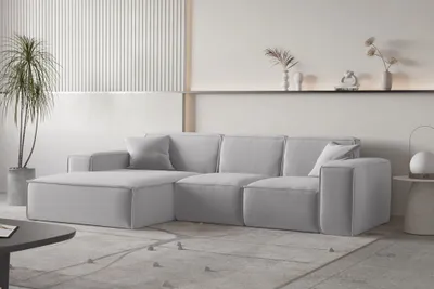 Produktbild von Ecksofa Designersofa CELES PREMIUM Stoff Opera Velvet Hellgrau Ottomane Links