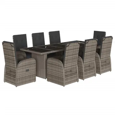 Produktbild von vidaXL 9-tlg. Garten-Essgruppe mit Kissen Grau Poly Rattan