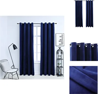 Produktbild von vidaXL Verdunkelungsvorhänge mit Ösen 2 Stk. Samt Dunkelblau 140x245cm - Vorhänge & Gardinen