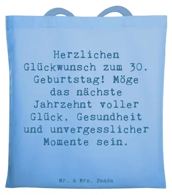 Produktbild von Mr. & Mrs. Panda Einkaufstüte Spruch 30. Geburtstag Feier - Sky Blue - Geschenk, Happy Birthday, Tote Bag, dokumententasche, Alter, Tasche, Wunsch, unvergesslicher