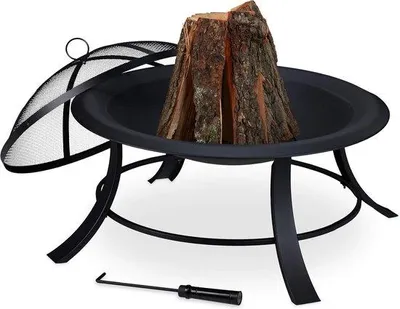 Productafbeelding van Famanu vuurkorf met vonkenvanger en schep, geschikt voor buiten - zwart, diameter 73,5 cm