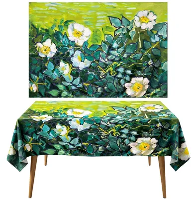 Immagine prodotto di Tovaglia astratta, rettangolare, 140 x 200 cm, con motivo di rose bianche