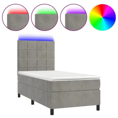 Produktbild von vidaXL Boxspringbett mit Matratze & LED Hellgrau 100x200 cm Samt