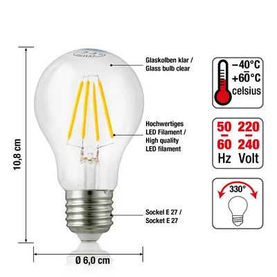 Produktbild von LED Birne Glühlampe A60 Leuchtmittel Lampe E27 Warmweiß 2700 K 5 W, klar 3er Set