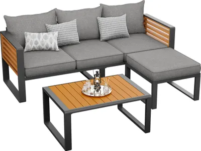 Obrázek produktu pro Zahradní lounge set, zahradní sedací souprava pro 3–4 osoby, moderní venkovní sedací souprava, zahradní nábytek s pozinkovaným železným rámem, lounge nábytek, balkonová souprava