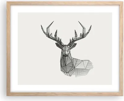 Produktbild von Gerahmtes Poster - Rahmen in heller Eiche - Hirsch Skizze Skandinavisch - 50x40 cm - Wand Bild - Wanddeko - Wandbilder - Kunstposter - Wandposter - Bilderrahmen - Bilder - Kunstdruck - P2NAA50x40-4950