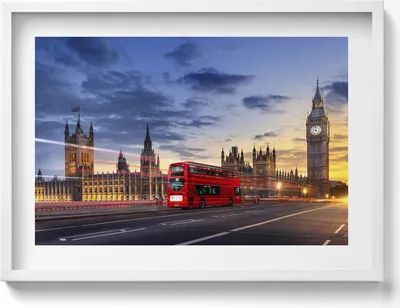 Produktbild von Roter Bus in London– Wandbild mit Rahmen – Gerahmtes Bild  – Wanddekoration – 70x50 cm –  Schwarz Rahmen