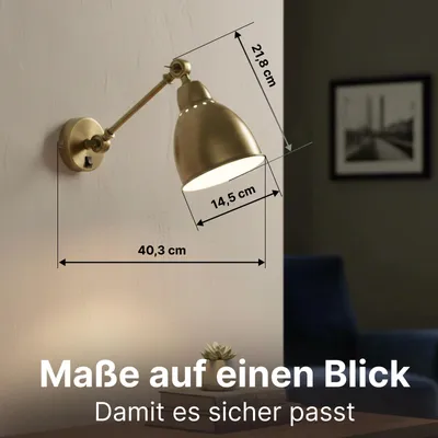 Zdjęcie produktu dla Lampa ścienna wewnętrzna, mosiężna, jednoźródłowa, w stylu industrialnym, ARTE LAMP Braccio, gwint E27, do 60W, do salonu i przedpokoju, wymiary: 40 x 15 x 22 cm, model A2054AP-1AB