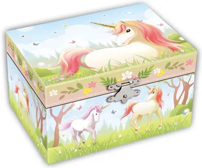 Obrázok produktu pre Harlekijn Šperkovnica s hudobnou skrinkou v tvare jednorožca pre deti – šperkovnica