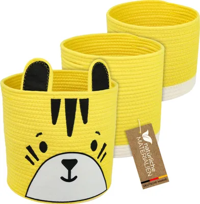 Produktbild von HMF Aufbewahrungskorb mit Griffen, 3er Set für Kinderzimmer aus Baumwolle Tiger
