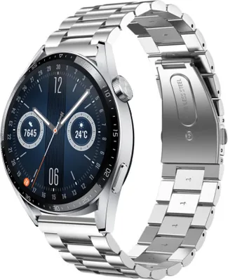 Produktbild von Strap-it Stahlband - Kompatibel mit Huawei Watch GT 3Armband 46mmHochwertiger EdelstahlHuawei watch elegant Armband mit faltschließe für 22mmArmband Silber