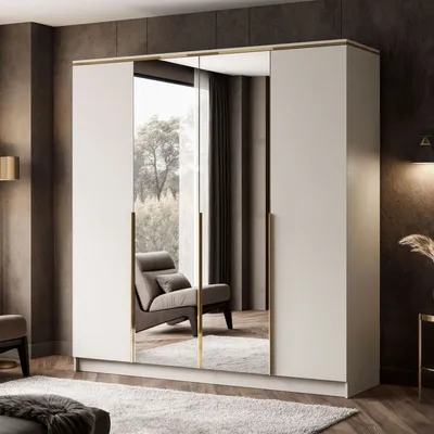 Produktbild von Kleiderschrank mit Spiegel AURORA 4D in Kaschmir mit Gold Chrom Griffe
