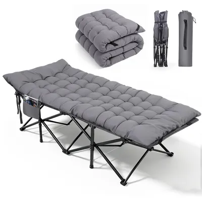 Produktbild von Sekey 202 x 80 x 45 cm XXL Tragbares Feldbett mit Matratze, Feldbett Klappbett Tragfähigkeit 200KG Campingbett, Grau