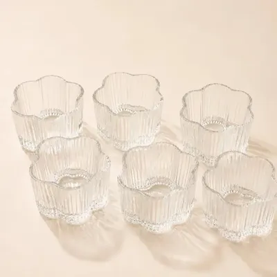 Produktbild von Glas-Schälchen Flora 6er-Set Blumenform Ø 9 x H 5 cm, geripptes Glas