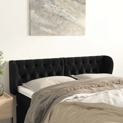 Produktbild von vidaXL Kopfteil mit Ohren Schwarz 147x23x78/88 cm Samt - Kopfteil - Kopfteile - Bett-Kopfteil - Bettkopfteil