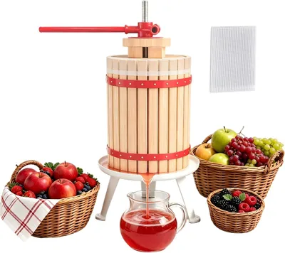 Produktbild von ROSEJANE Obstpresse 18 L, manuelle Saftpresse mit Eichenholz-Presskorb, Traubenpresse für Obst, Saft und Wein