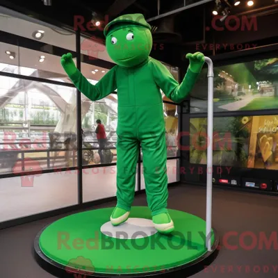 Productafbeelding van Groen REDBROKOLY koorddanser mascottekostuum gekleed met een jumpsuit en petten