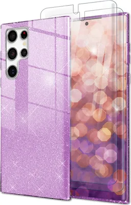 Produktbild von Glitzer Hybrid Hülle für Samsung Galaxy S23 Ultra, 2x Displayschutz Lila
