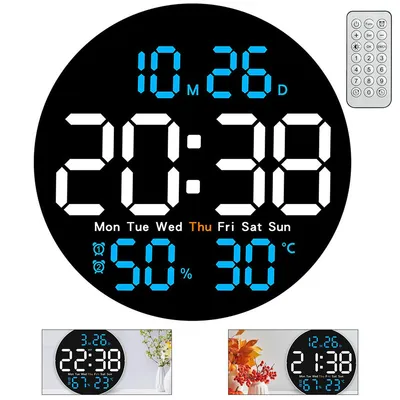 Produktbild von Digitale Wanduhr, 25.5 cm, mit Fernbedienung, LED-Anzeige, digitalem Wecker, automatischer Helligkeitsanpassung, Sommerzeitanzeige