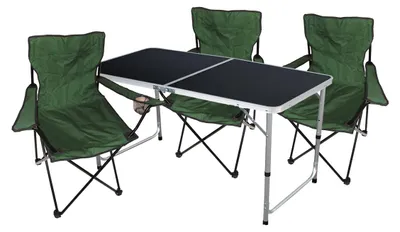 Image de set de camping 4 pièces table de camping + 3 chaises de pêcheur vert